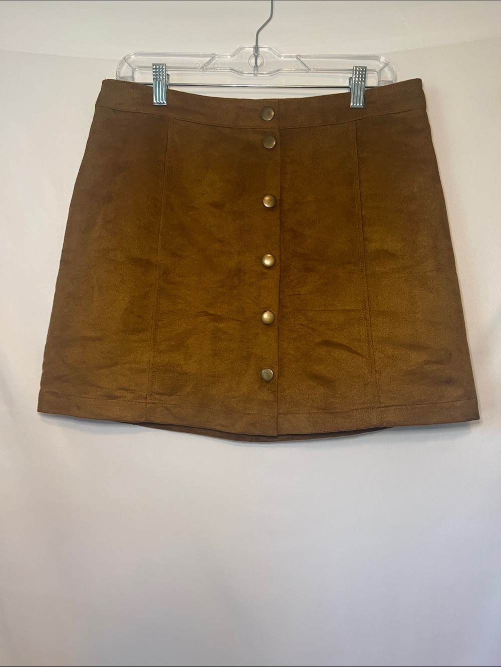 Old Navy Brown Suede Mini Skirt Size 10 Button Front A-Line Boho Western 70s